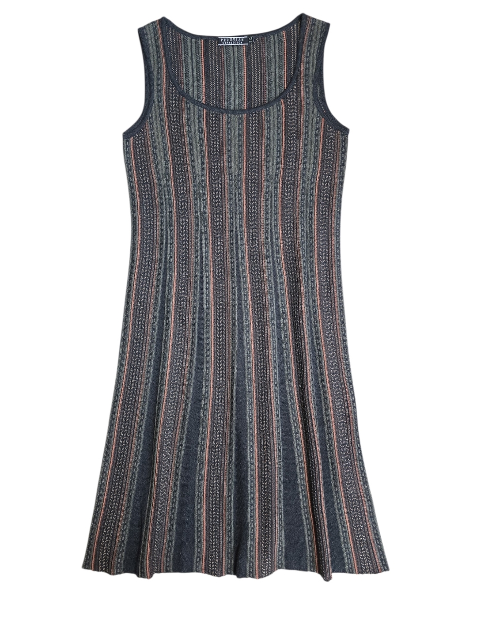 Peruvian Connection A Line Midi Tank Dress Pima Cotton Orange Green Striped XS